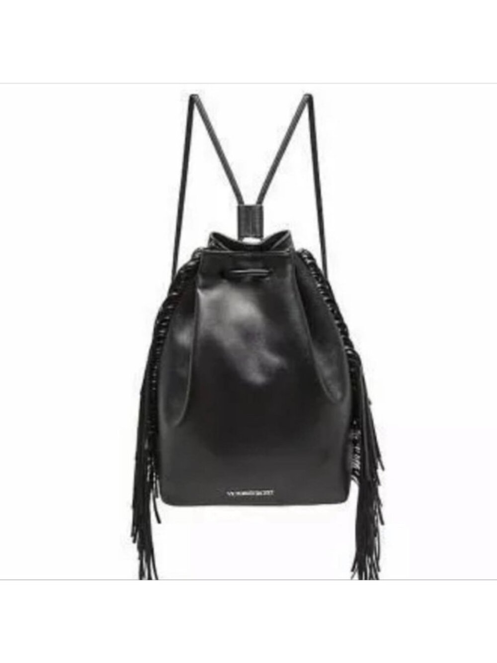 NWT Victoria’s Secret Fashion show black fringe drawstring bag or backpack.17” l